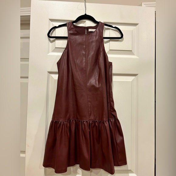 Faux leather dress, sleeveless with button on back of neck. Size Small, maroon - Picture 1 of 1